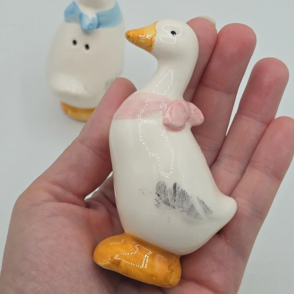Vintage Goose Duck Salt & Pepper Shakers Pink Blue Bandana Taiwan Cottagecore